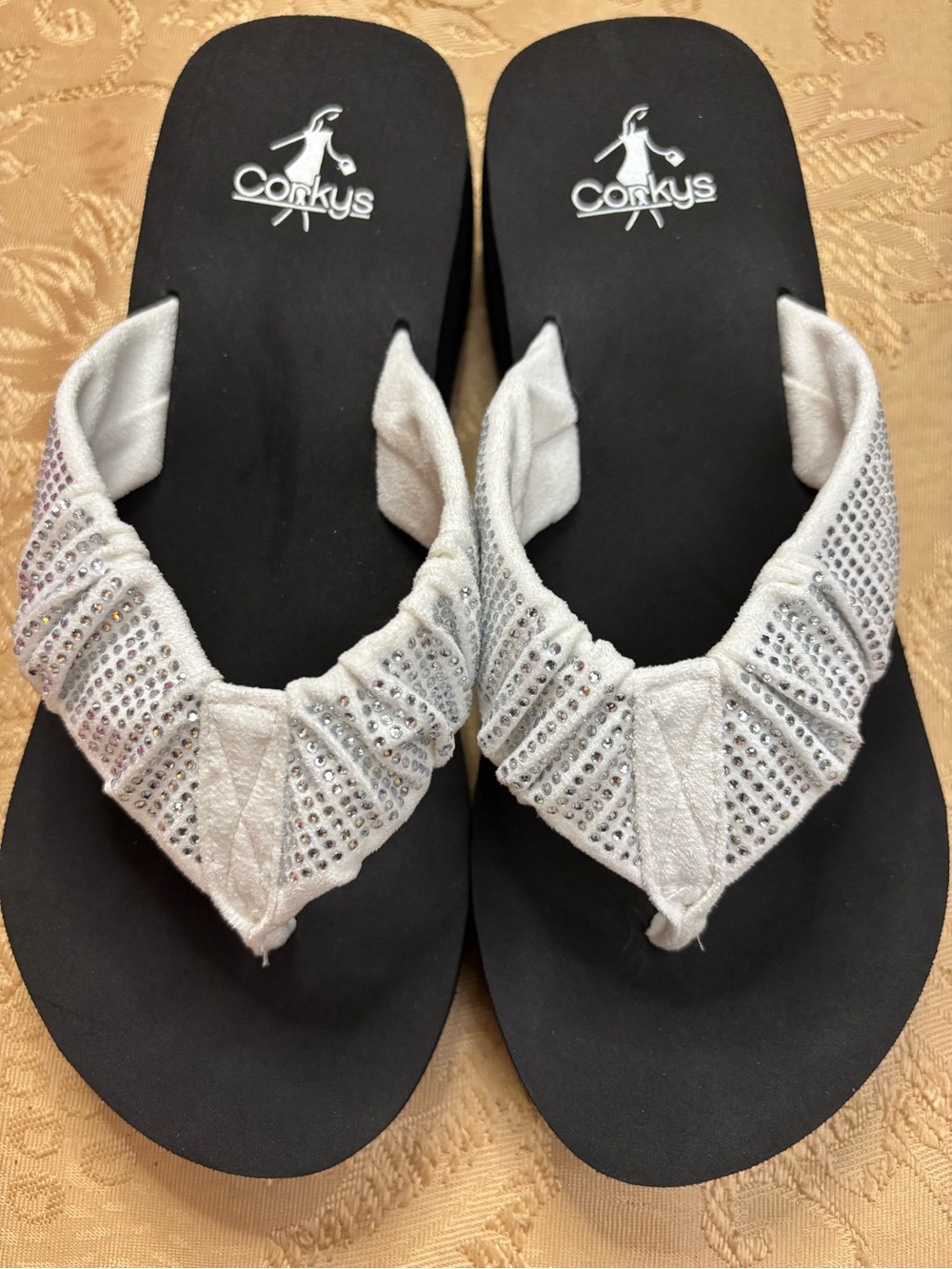 Corkys Bauble White Rhinestone Thong Sandals